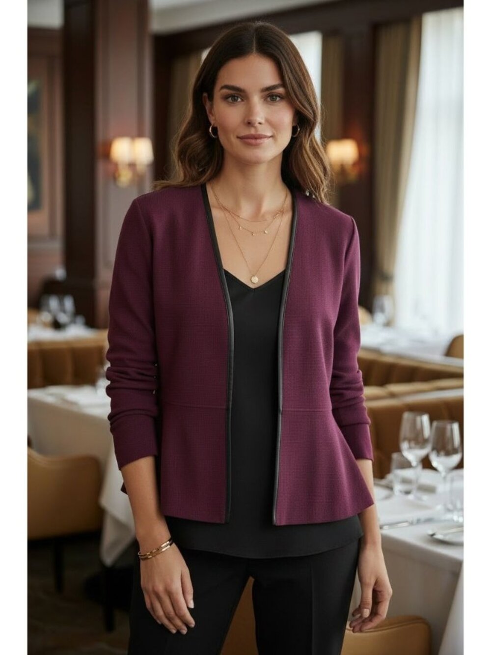 Ann Taylor Factory Womens Size XS Burgundy  Cardigan Blazer Faux Leather NEW